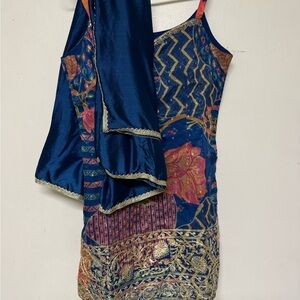Elegant Blue and Gold Embroidered Dress with Dupatta Indian/Desi Style